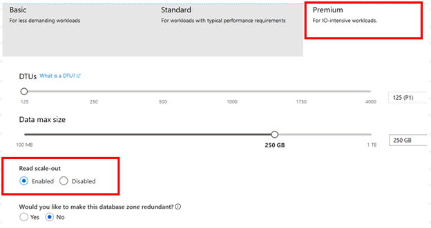 SQL Azure Read scale-out setting on the Premium service tier.