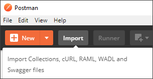 The Import button on the main menu bar in Postman. The Import button on the main menu bar in Postman.