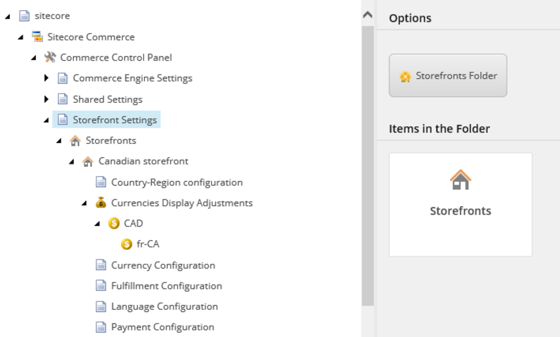 Storefront configuration settings in the Commerce Control Panel. Storefront configuration settings in the Commerce Control Panel.