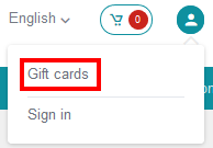 Link to Gift cards product on the Storefront site.