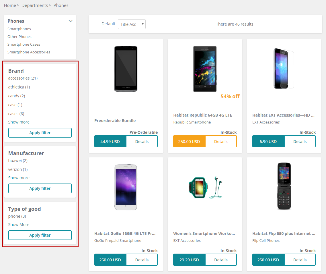 Commerce Aggregated Facets filter