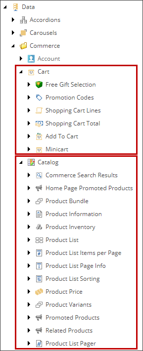 Location of labels for Commerce renderings in the Content Editor.