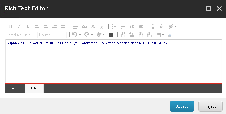 Rich Text Editor showing text markup.