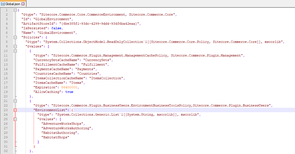 Examples of policies in the Global.json file. Examples of policies in the Global.json file.