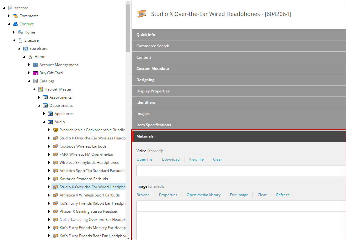 An example of a catalog item field displayed in the Content Editor.