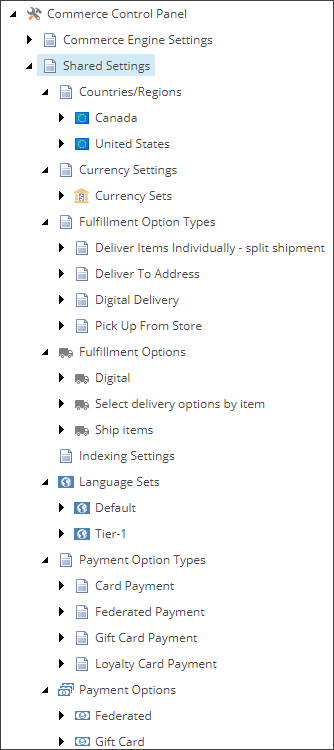 Shared settings in the Commerce Control Panel