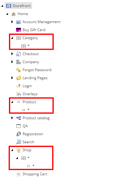 Category, Product and Shop wildcard pages in the SXA Storefront.