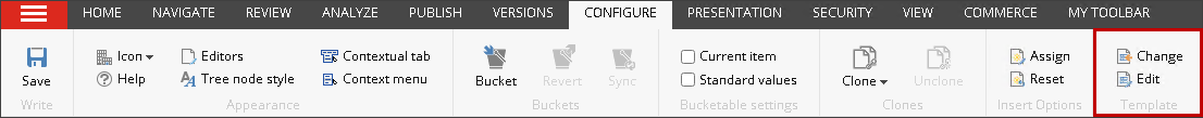 Configure tab showing the Template group on the ribbon.