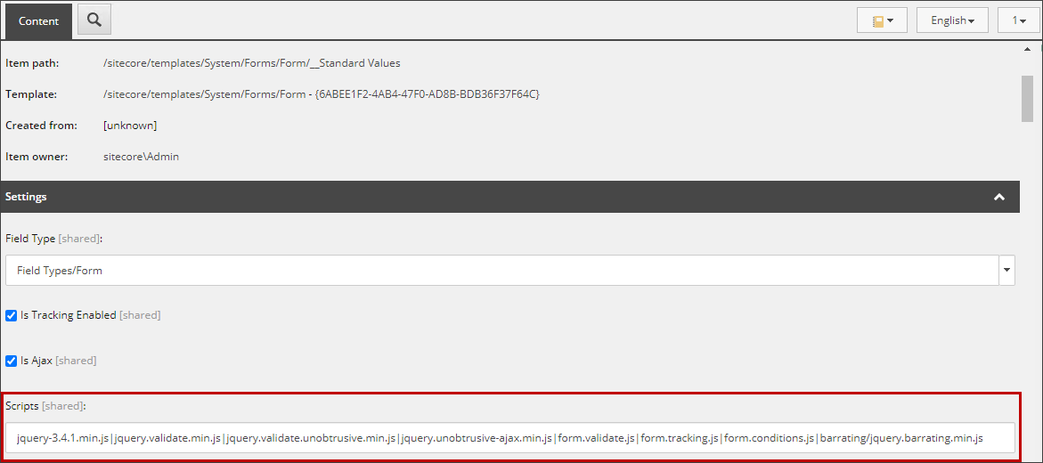 Scripts field on the Content tab Scripts field on the Content tab