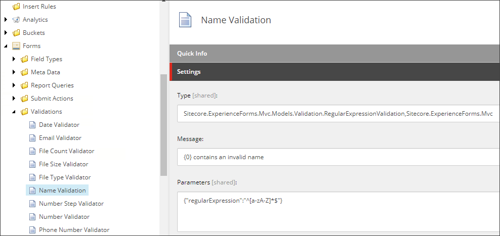 Name Validation item settings Name Validation item settings
