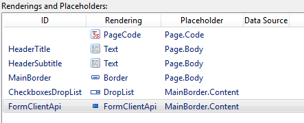Renderings and Placeholders list