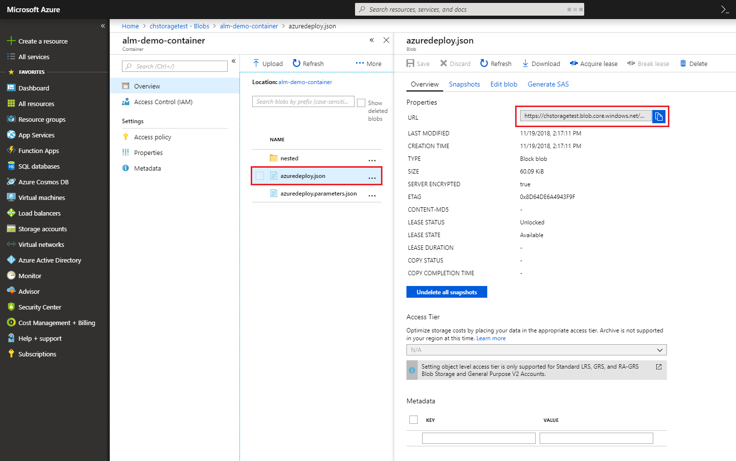 Copy the azuredeploy.json URL Copy the azuredeploy.json URL