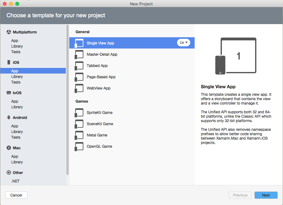 template selection dialog