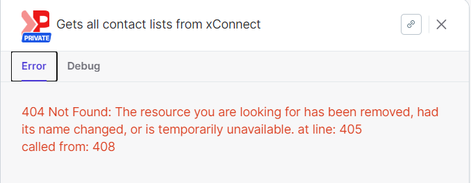 The Error tab on a job in Sitecore Connect The Error tab on a job in Sitecore Connect
