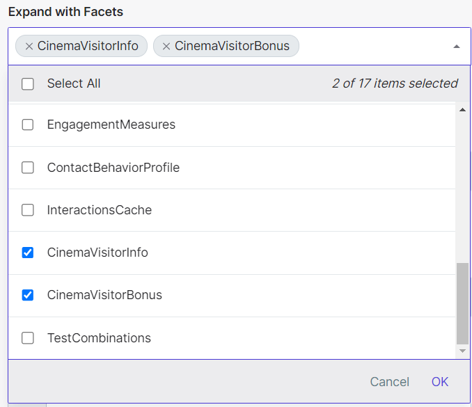 Select the xDB custom facets to be mapped with guest extension data in CDP