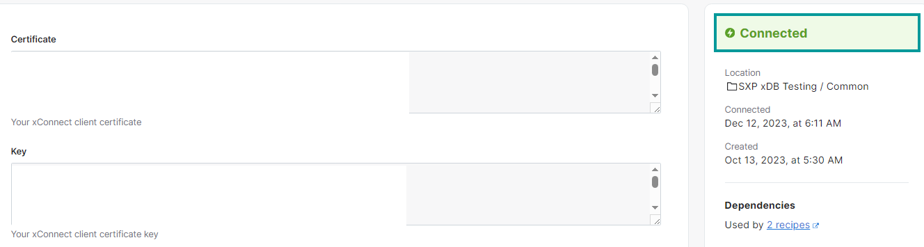 When connecting to XP (xDB) in Sitecore Connect is successful