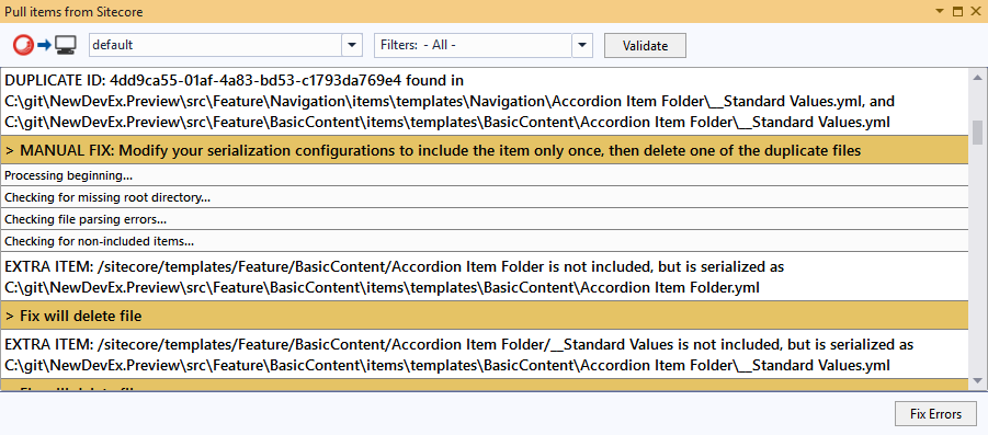 Illustration showing Sync windows with the expanded list of synchronization errors. Illustration showing Sync windows with the expanded list of synchronization errors.