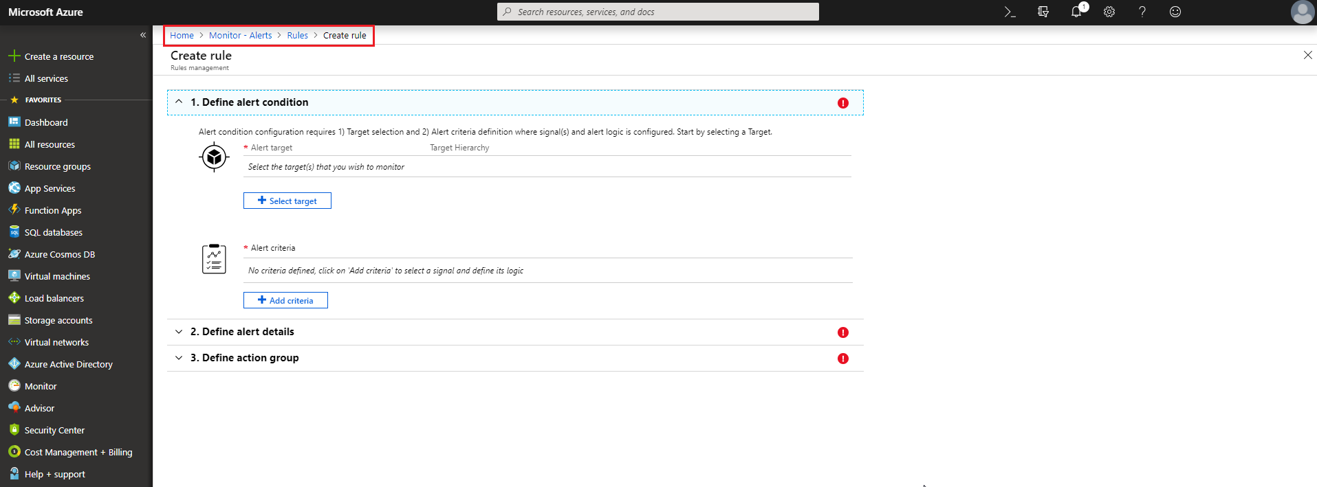 Create rule page