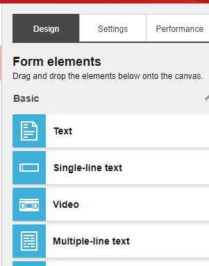 Video element in Form elements pane