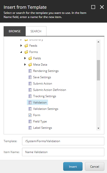 Insert from Template dialog