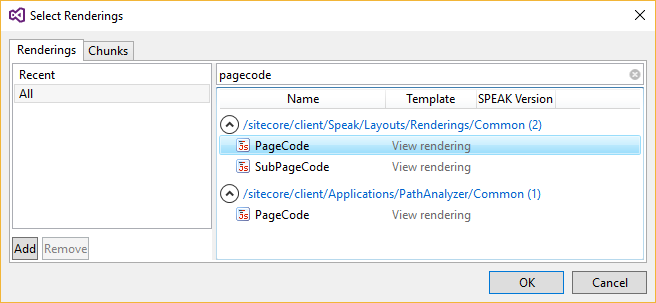 Select Renderings dialog box