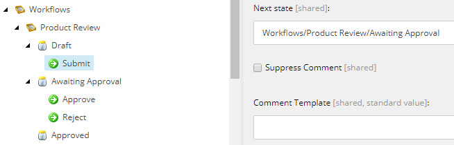 Set the Next state field of the Submit command to the Awaiting Approval state. Set the Next state field of the Submit command to the Awaiting Approval state.
