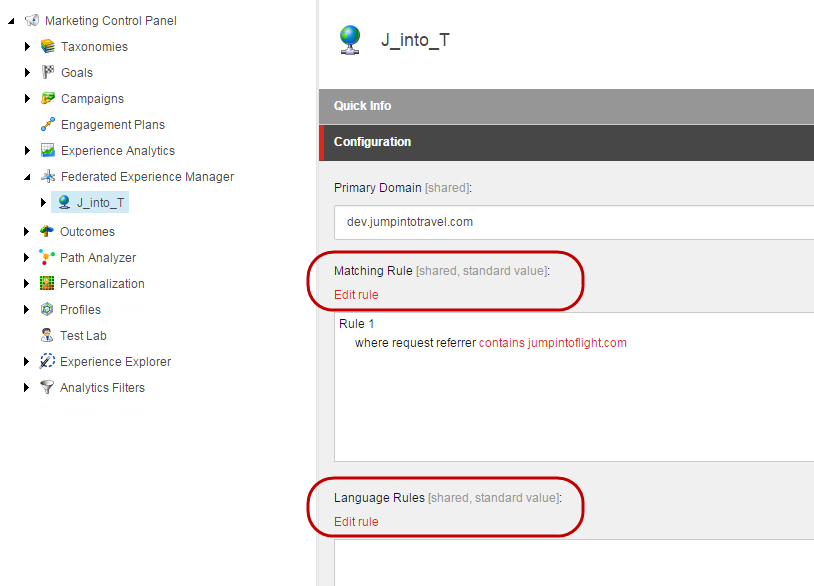 Marketing Control Panel configuration matching rule and language rule Marketing Control Panel configuration matching rule and language rule