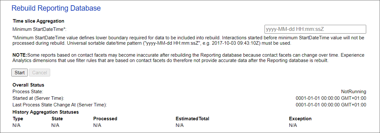 Example of the Rebuilding Reporting Database page.