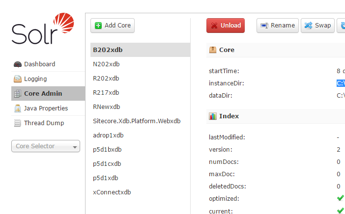 Core Admin in the Solr administrative interface