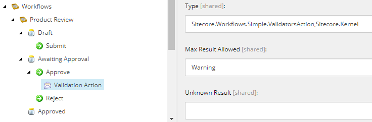 The Validation Action item in the content tree The Validation Action item in the content tree