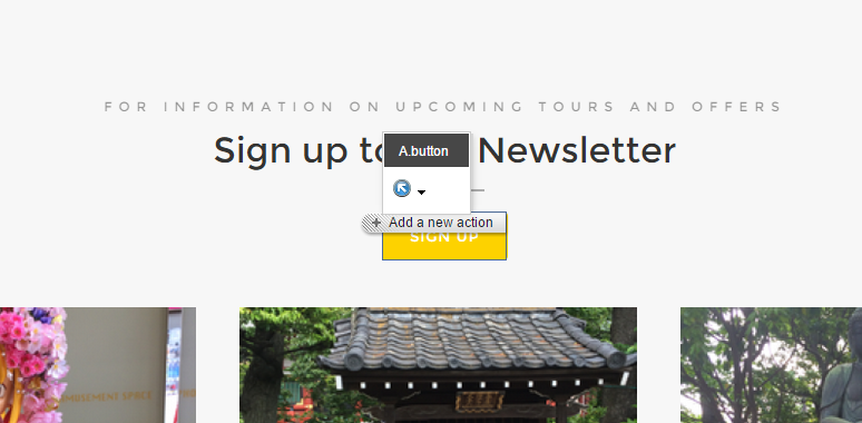 Click Add a new action on the component you want to assign a click action to.