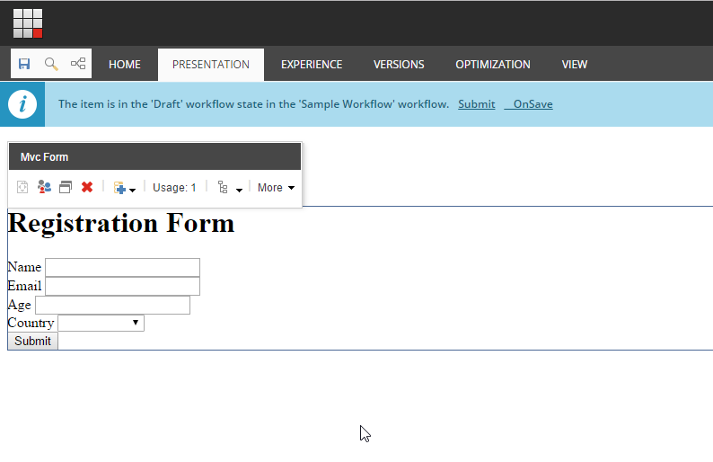 Form displays on page.