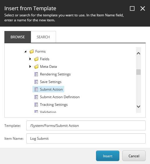 Insert from Template dialog