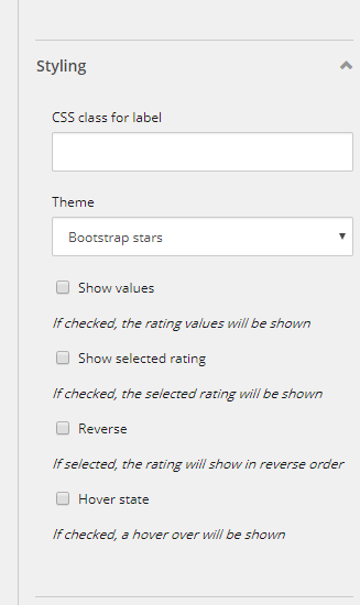 Styling section of the Form elements pane