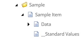 Hierarchy of the Sample item data template showing the standard values item.