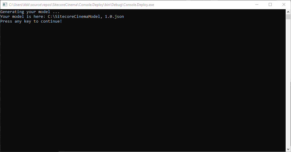 A terminal with the model details in the app output. A terminal with the model details in the app output.