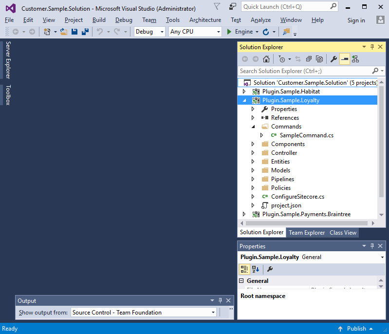 Visual Studio Solution Explorer showing Plugin Samples Visual Studio Solution Explorer showing Plugin Samples