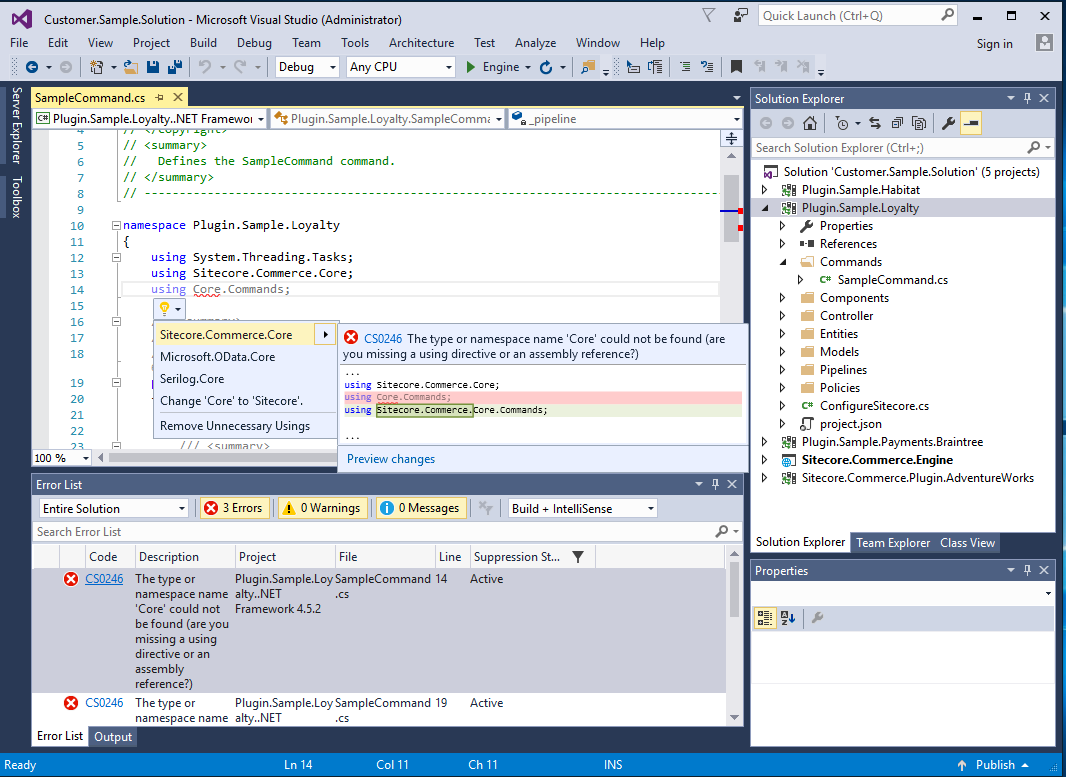 Visual Studio Error List showing suggested fix Visual Studio Error List showing suggested fix