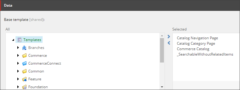 Data section of the Catalog Navigation Page template. Data section of the Catalog Navigation Page template.