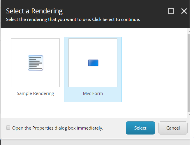 Select the Mvc Form component