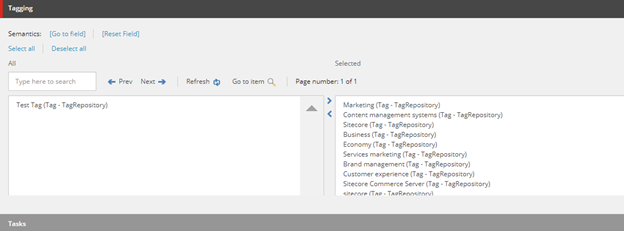 The Tagging section in the Content Editor