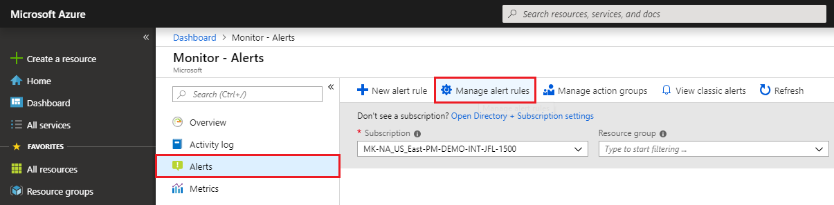 Click Manage alerts rules.
