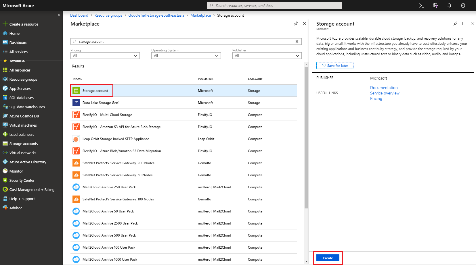 Create a storage account