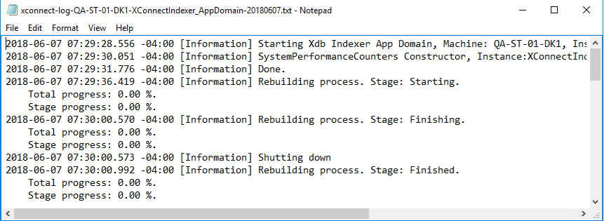 Illustration showing the rebuilding process status in the log file.