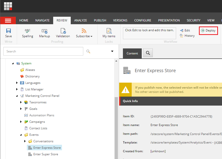 Publish a new event definition