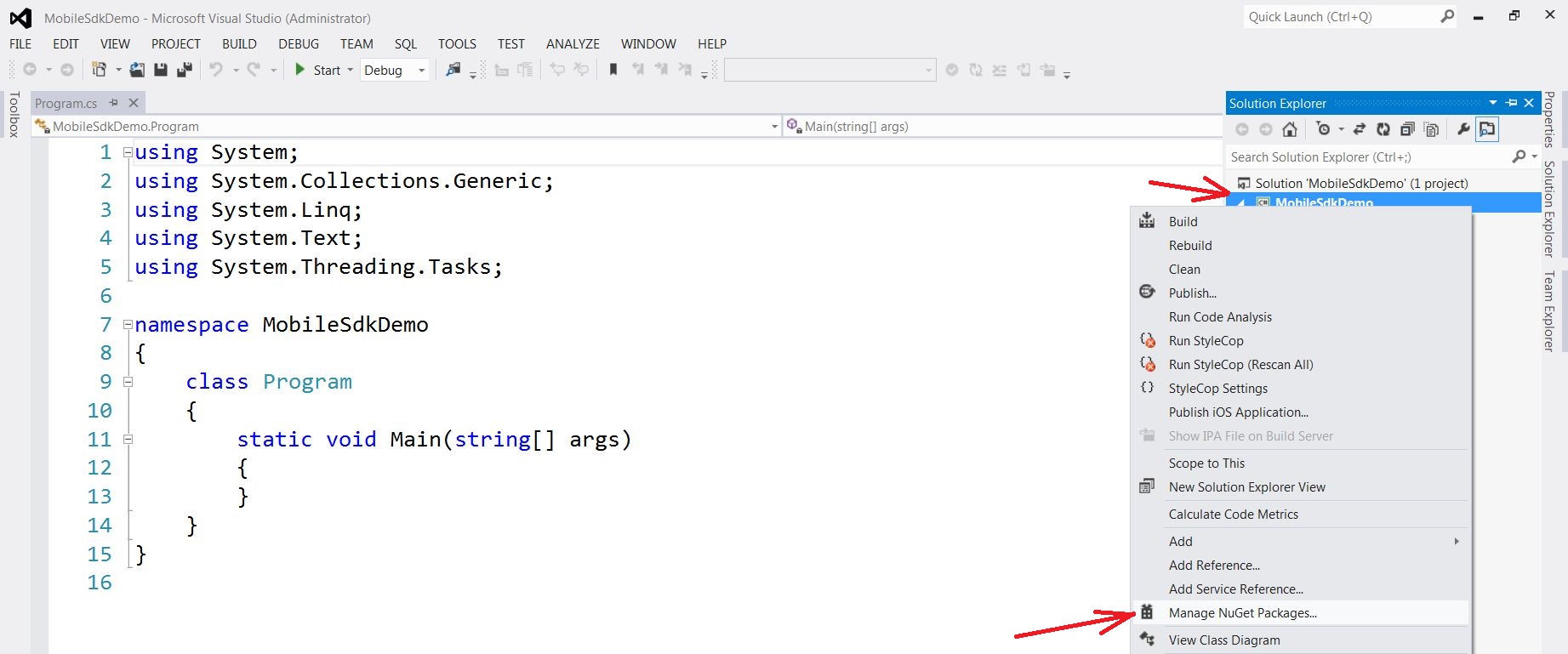 visual studio mobilsdkdemo program