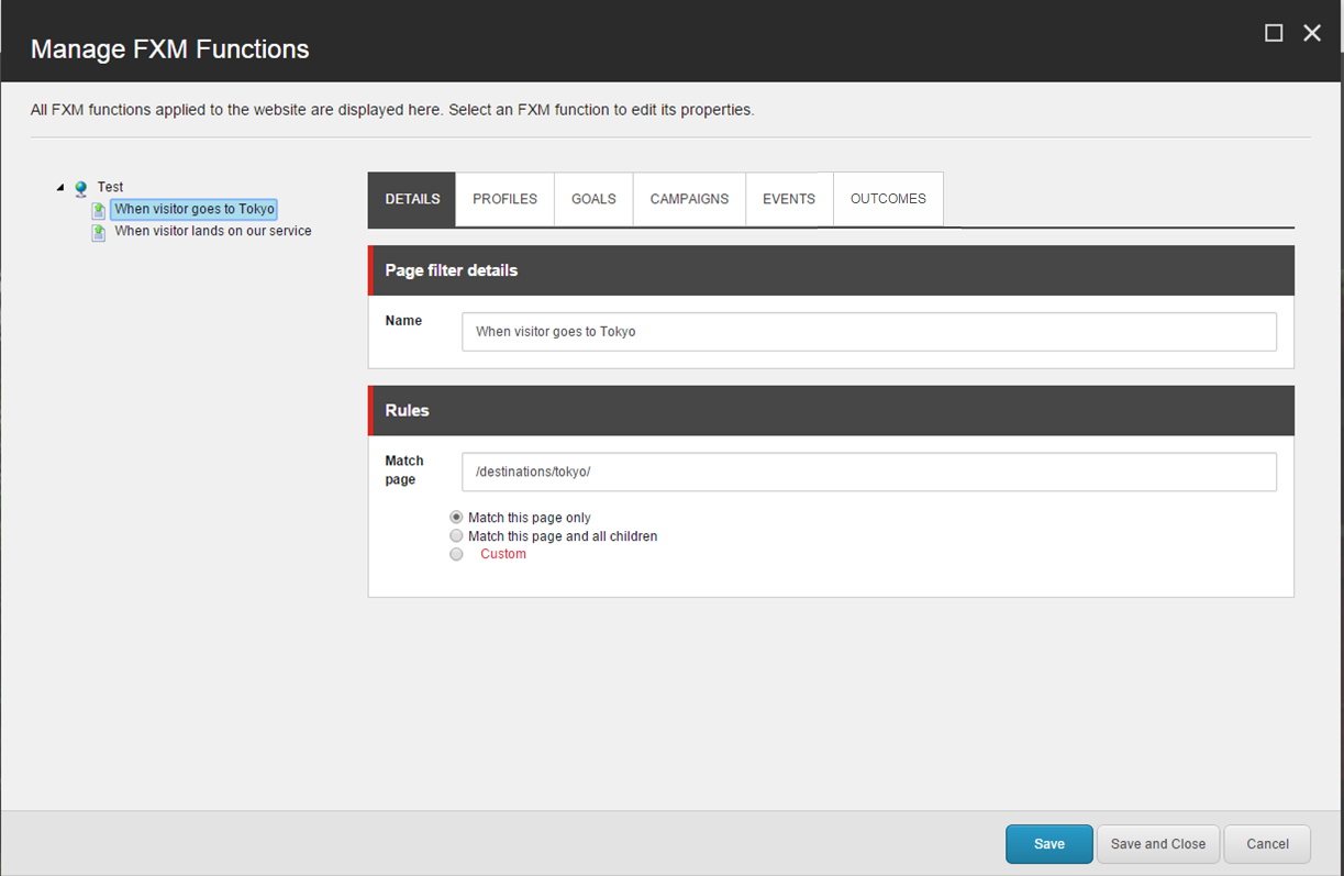 Manage FXM Functions dialog box Manage FXM Functions dialog box