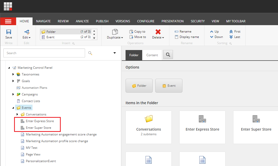 Create a new event definition item