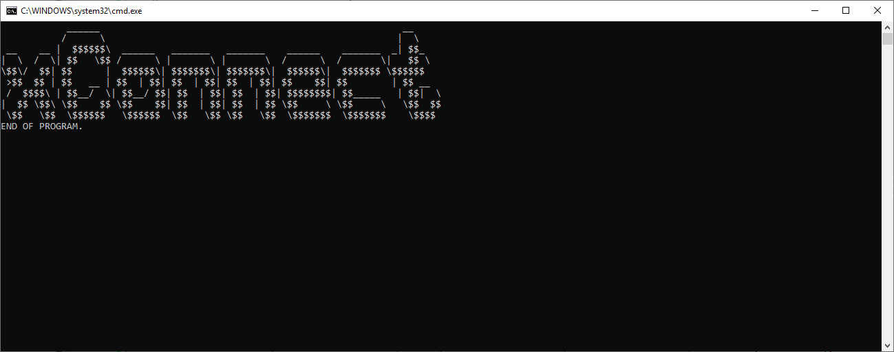 A terminal with END OF PROGRAM in the app output. A terminal with END OF PROGRAM in the app output.