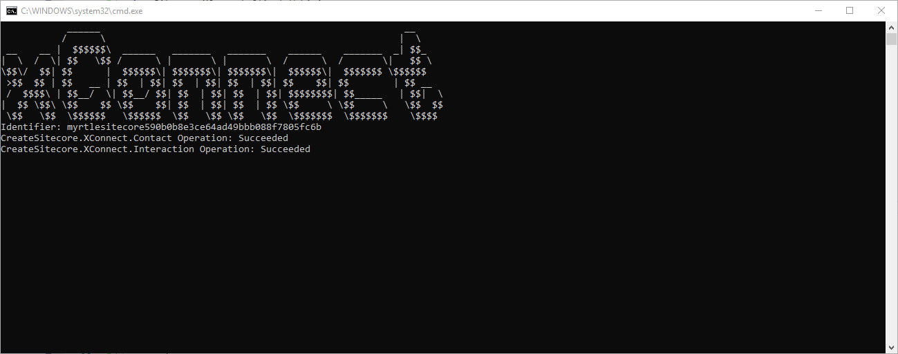 A terminal with the contact and interaction event details in the app output. A terminal with the contact and interaction event details in the app output.